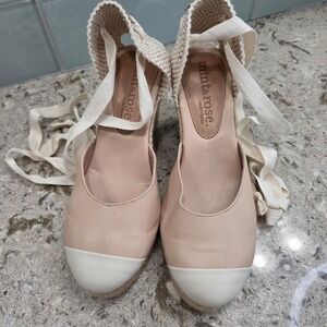 Mint & Rose Spain Leather Espadrille Wedge Sandals Blush Pink‎ Cream Cap Toe 38
